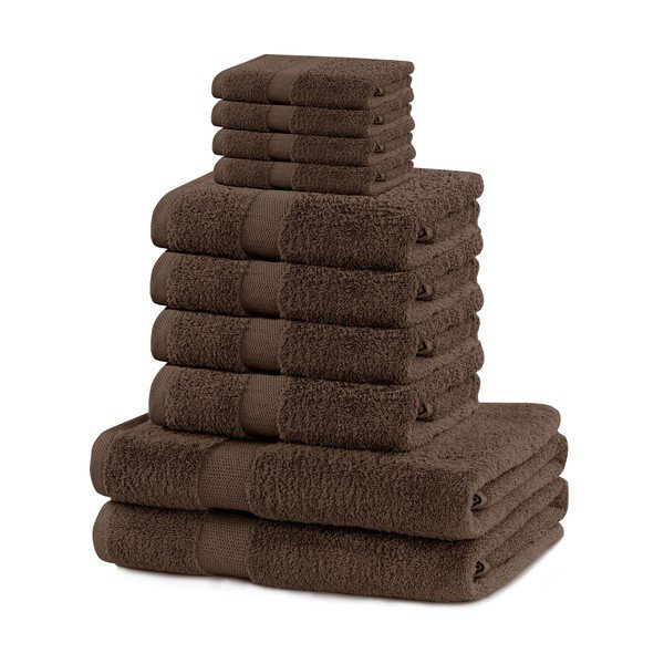 Hnědé froté bavlněné ručníky a osušky v sadě 10 ks Marina – DecoKing