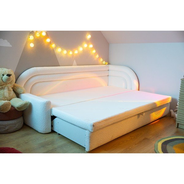 Krémová rozkládací/s úložným prostorem pohovka z textilie bouclé levý roh 223 cm Fabillo – ELTAP-image-1