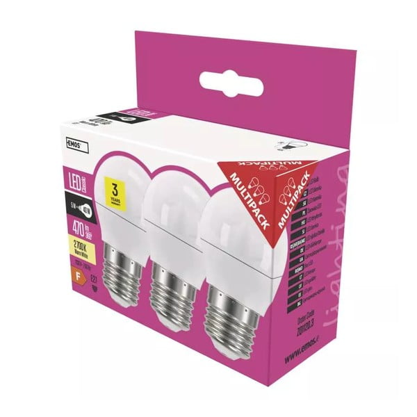 Teplé LED žárovky v sadě 3 ks E27, 5 W – EMOS-image-1