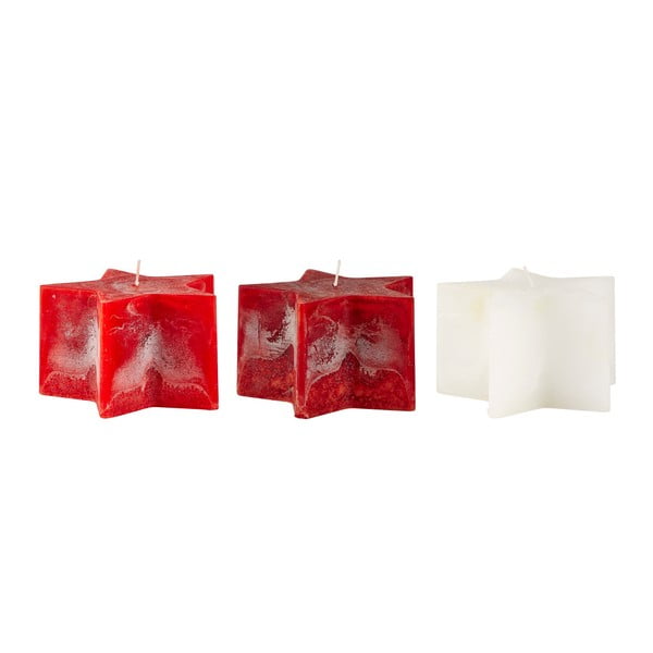 Sada 3 červených svíček KJ Collection Stars, ⌀ 14 x 8,5 cm