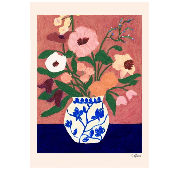 Plakát 30x40 cm Flowers on Blue Table – Carla Llanos – The Poster Club