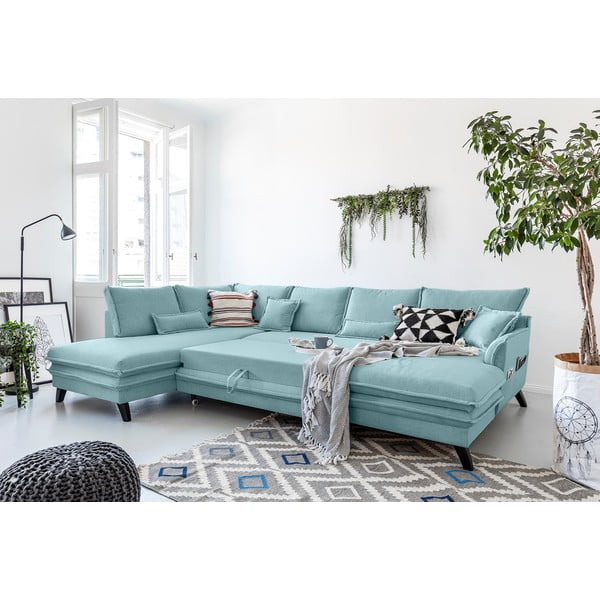 Světle modrá rozkládací pohovka do "U" Miuform Charming Charlie, levý roh-image-4