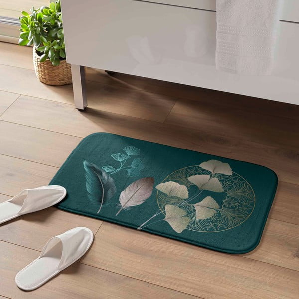 Tyrkysová koupelnová předložka 45x75 cm Ginkoblue – douceur d'intérieur-image-1