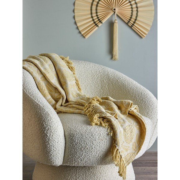 Žlutá deka s příměsí bavlny 130x155 cm Pratello – Bloomingville-image-3