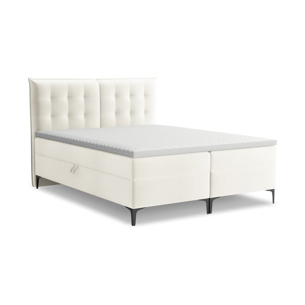 Krémová boxspring postel s úložným prostorem 140x200 cm Mikana – Makamii