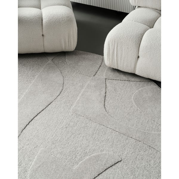 Světle šedý vlněný kulatý koberec ø 120 cm Morphic Botanica – Agnella-image-3