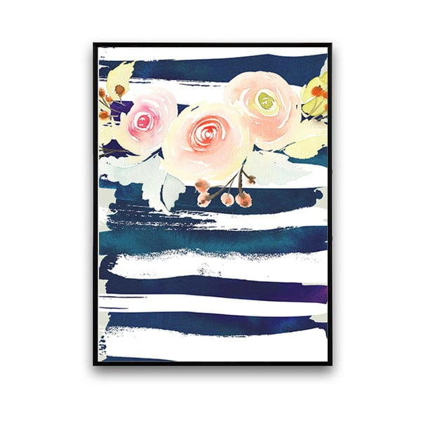 Plakát s květinami, bílo-modré pozadí, 30 x 40 cm