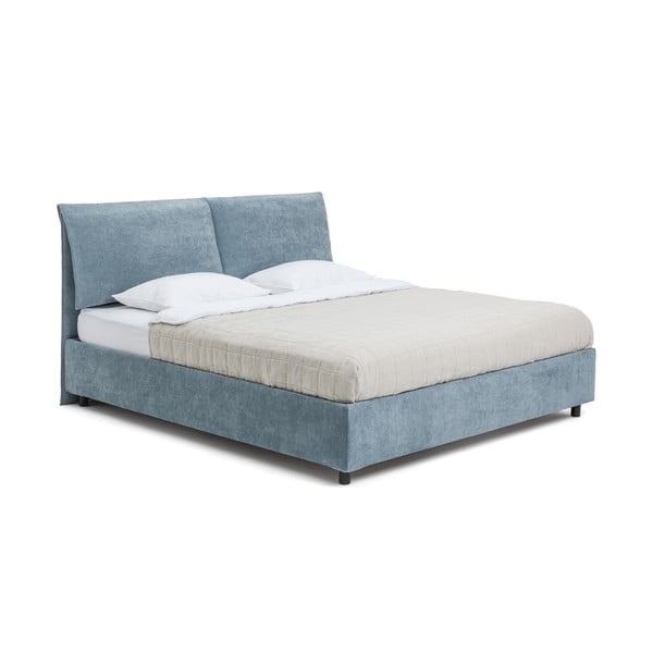 Modrá čalouněná dvoulůžková postel s úložným prostorem s roštem 180x200 cm Myra Pillow – Bonami Selection