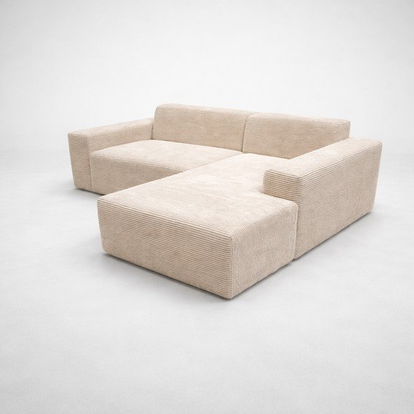 Béžová/světle hnědá manšestrová rohová pohovka (pravý roh/s lenoškou) Fluvio - II. jakost – MESONICA-image-3