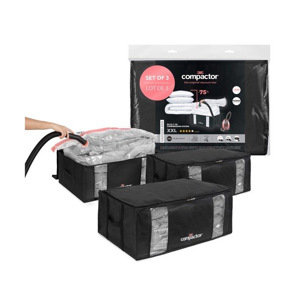 Černé vakuové plastové úložné boxy v sadě 3 ks 65x45x27 cm Black Edition – Compactor
