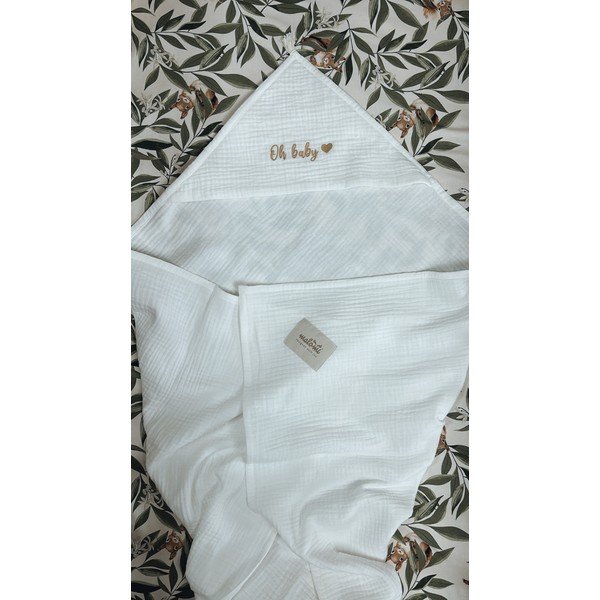Bílá mušelínová dětská osuška s kapucí 85x85 cm Muslin – Malomi Kids-image-2