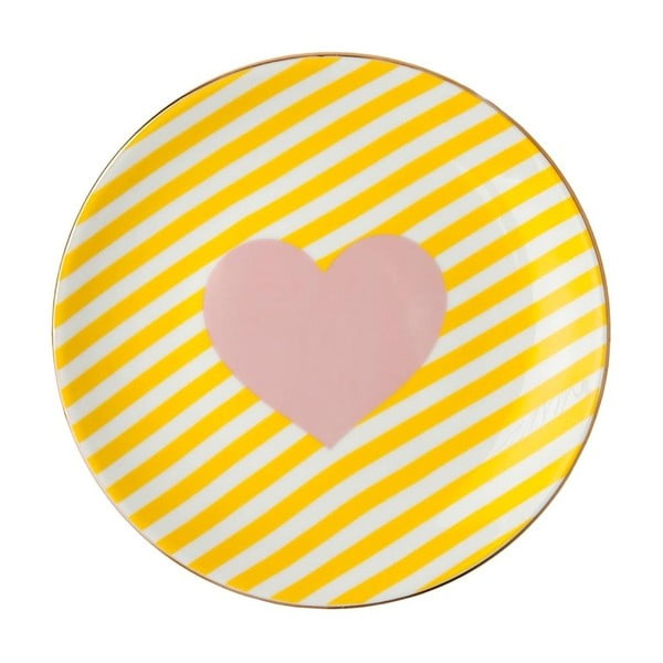 Žlutobílý porcelánový talíř Vivas Heart, Ø 23 cm