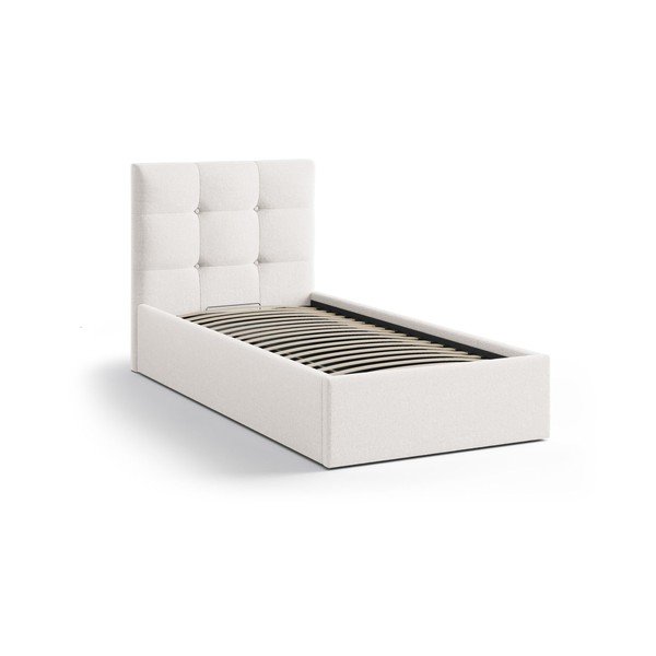 Krémová čalouněná jednolůžková postel s úložným prostorem s roštem 90x200 cm Phaedra – Micadoni -image-2
