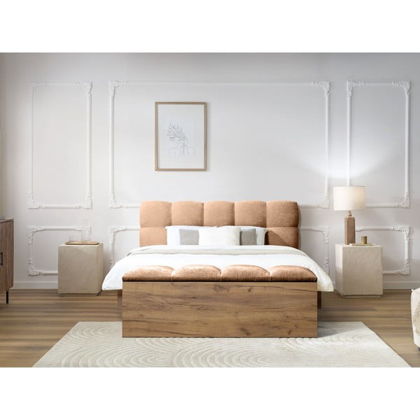 Světle růžová čalouněná dvoulůžková postel s roštem 160x200 cm Kumo – Bobochic Paris-image-3