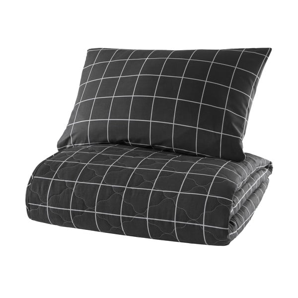 Černý přehoz přes postel s povlakem na polštář z ranforce bavlny Mijolnir Piga, 180 x 225 cm