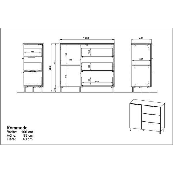 Šedobéžová nízká komoda v dekoru ořechu 109x98 cm California - Germania-image-3