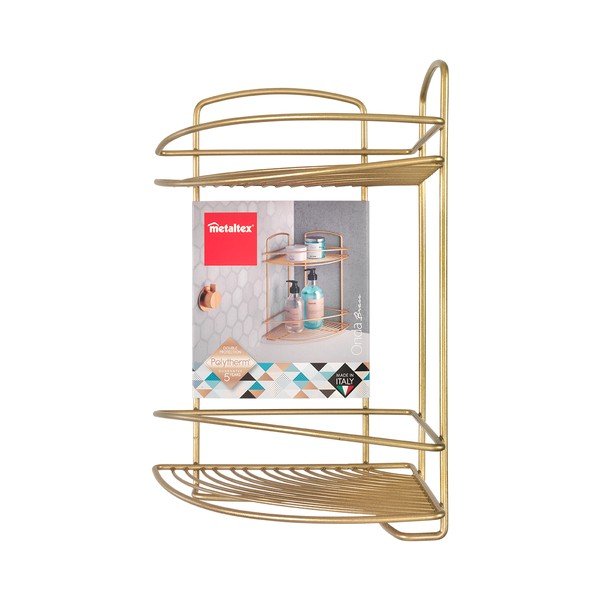 Rohová ocelová koupelnová polička ve zlaté barvě Onda – Metaltex-image-2