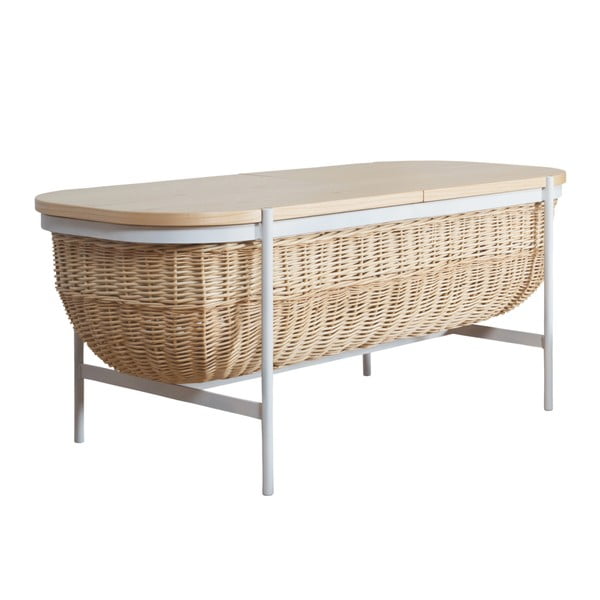 Proutěná lavice s bílou konstrukcí a úložným prostorem OK Design Willow-image-2