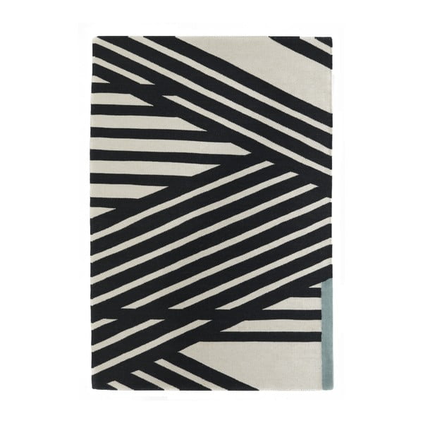 Ručně tkaný černo-bílý vlněný koberec Art For Kids Stripes, 110 x 160 cm
