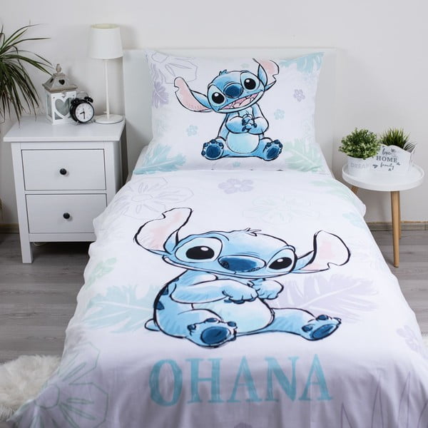 Bílé bavlněné dětské povlečení na jednolůžko 140x200 cm Lilo and Stitch "Ohana White" – Jerry Fabrics-image-1