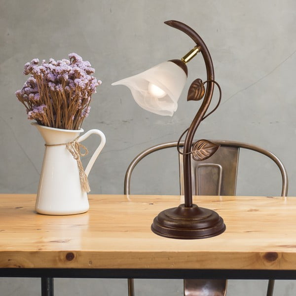 Tmavě hnědá stolní lampa se skleněným stínidlem, výška 40 cm Bluszcz – LAMKUR-image-1