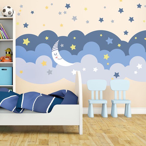 Nástěnná samolepka Ambiance Scandinavian Clouds With Stars And Moon-image-1