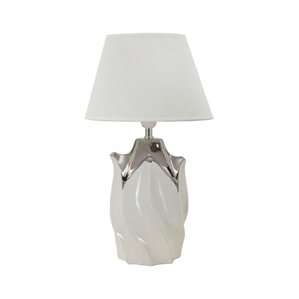 Bílá/ve stříbrné barvě keramická stolní lampa s textilním stínidlem (výška 51 cm) Shiney – Mauro Ferretti
