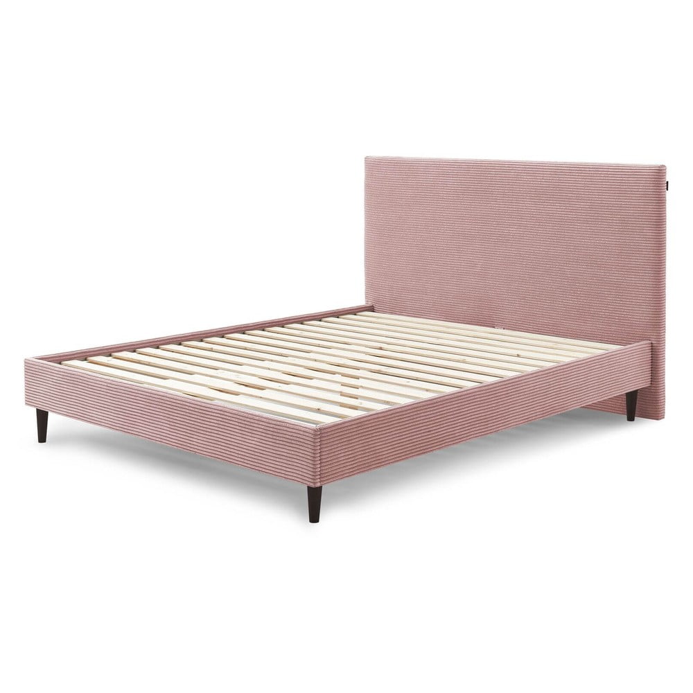 Růžová manšestrová dvoulůžková postel Bobochic Paris Anja Dark, 180 x 200 cm