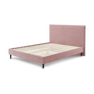 Růžová manšestrová dvoulůžková postel Bobochic Paris Anja Dark, 160 x 200 cm