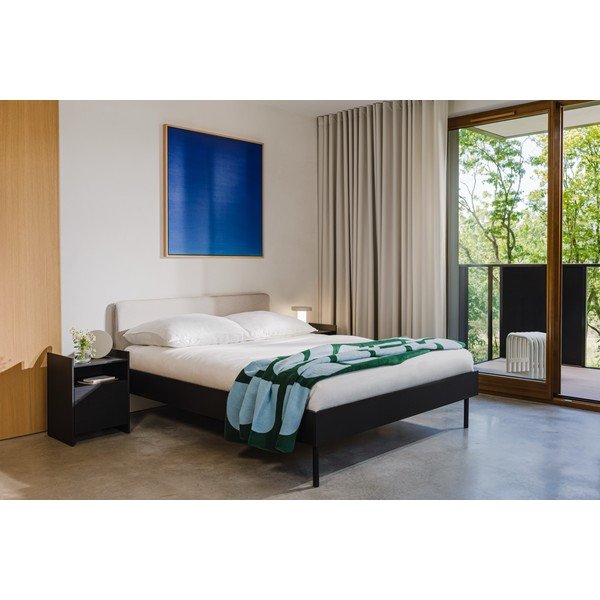 Černá čalouněná/z dřevotřísky dvoulůžková postel s roštem 200x200 cm Streiko – noo.ma-image-3