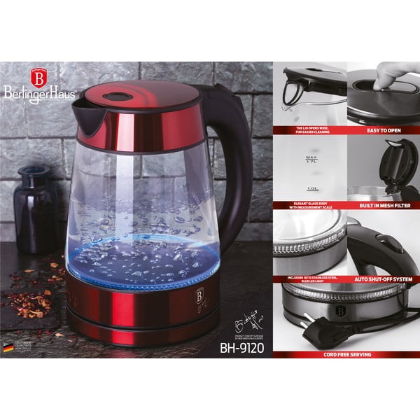 Červená rychlovarná konvice 1.7 l Burgundy Metallic Line - BerlingerHaus-image-3