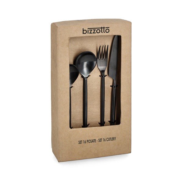 Černý nerezový příbor 16 ks pro 4 osoby Bronte – Bizzotto-image-1
