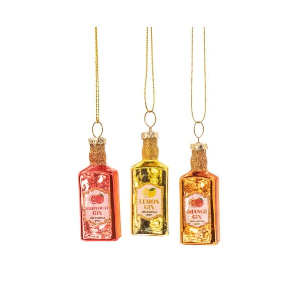 Skleněné ručně vyrobené vánoční ozdoby v sadě 3 ks ø 3 cm Gin Bottle – Sass & Belle
