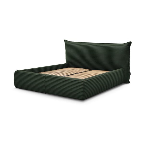 Tmavě zelená čalouněná dvoulůžková postel s úložným prostorem a roštem 180x200 cm Jade – Bobochic Paris