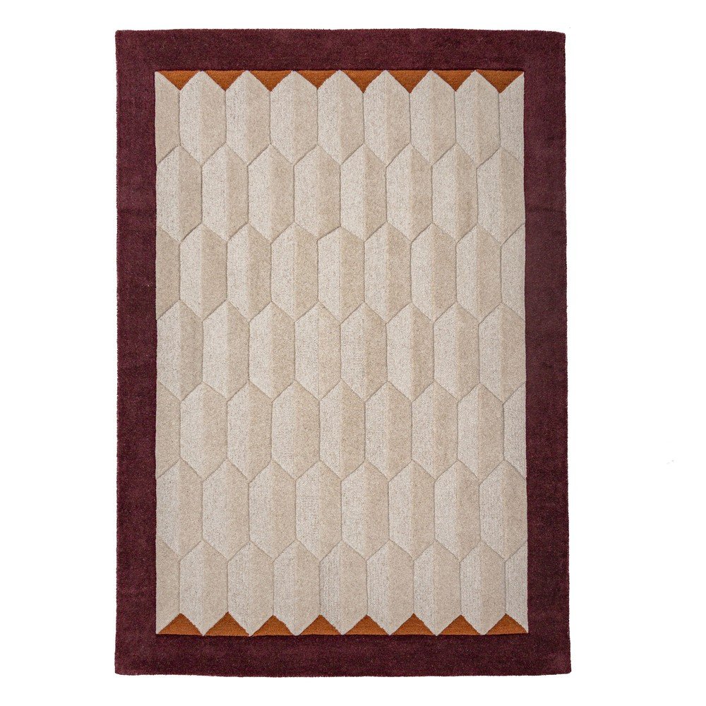 Vínový/v přírodní barvě ručně tkaný vlněný koberec 160x230 cm Apex Border Wool – Flair Rugs