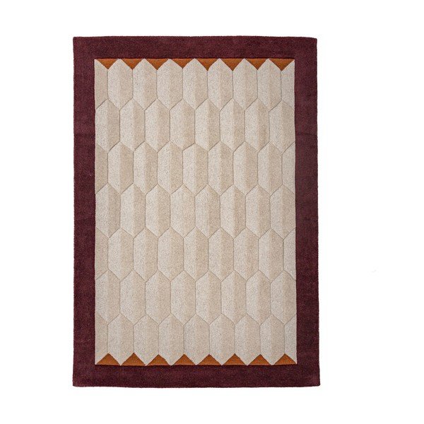 Vínový/v přírodní barvě ručně tkaný vlněný koberec 120x170 cm Apex Border Wool – Flair Rugs
