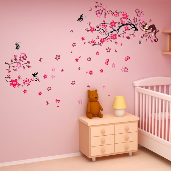 Samolepka na zeď Walplus Monkey Tree Pink Blossom