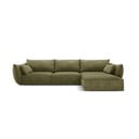 Zelená žinylková rohová pohovka (pravý roh/s lenoškou) Vanda - II. jakost – Mazzini Sofas