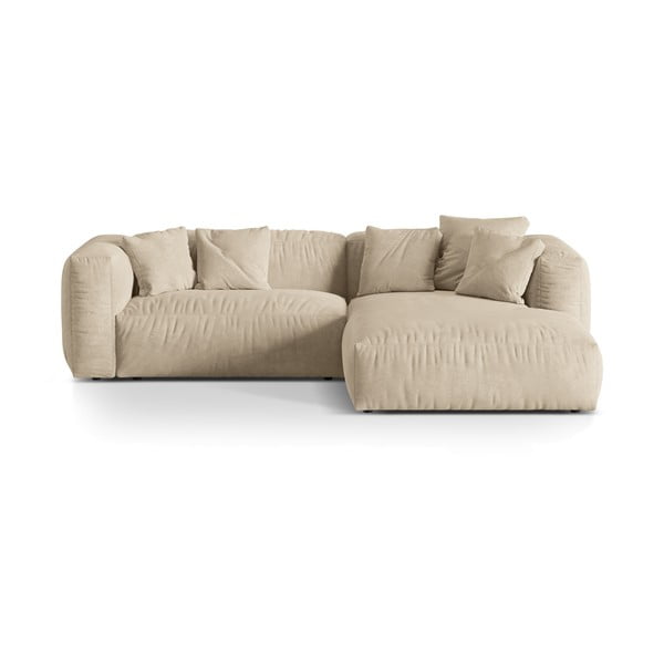 Béžová sametová modulární rohová pohovka (pravý roh/s lenoškou) Martina – Micadoni