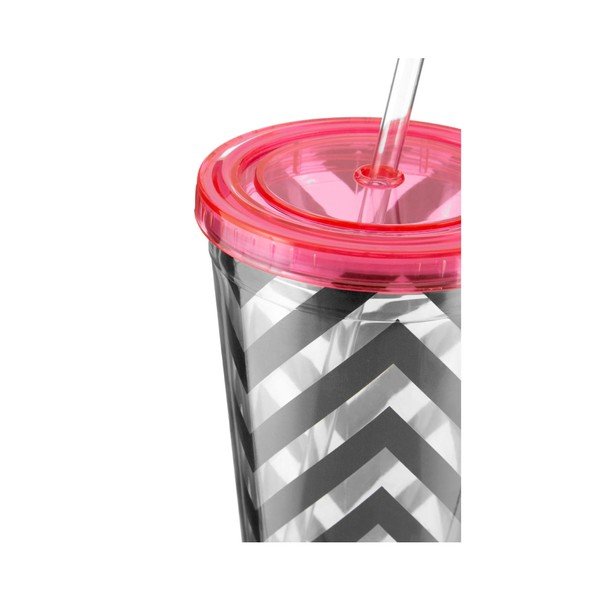 Pruhovaný kelímek s růžovým víčkem Premier Housewares Chevron, 450 ml-image-2