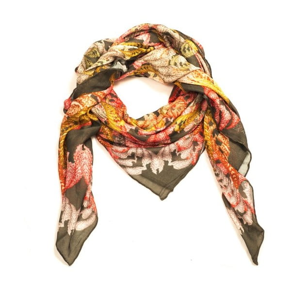 Vlněný šátek s kašmírem Fern Black, 130x130 cm