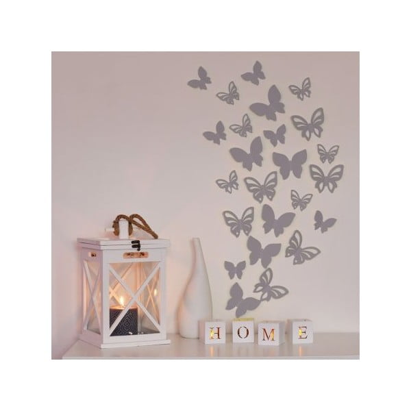 Sada 8 3D motýlků ve stříbrné barvě na zeď Butterflies