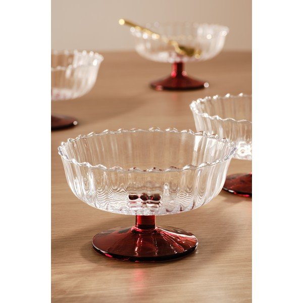 Červené skleněné misky v sadě 4 ks na zmrzlinu 230 ml Flora – Jotex-image-1