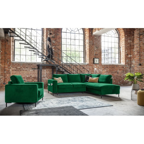 Tmavě zelená sametová rozkládací rohová pohovka (pravý roh) Lofty Lilly – Miuform-image-1