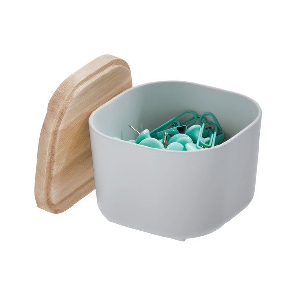 Šedý úložný box s víkem ze dřeva paulownia iDesign Eco, 9 x 9 cm-image-2