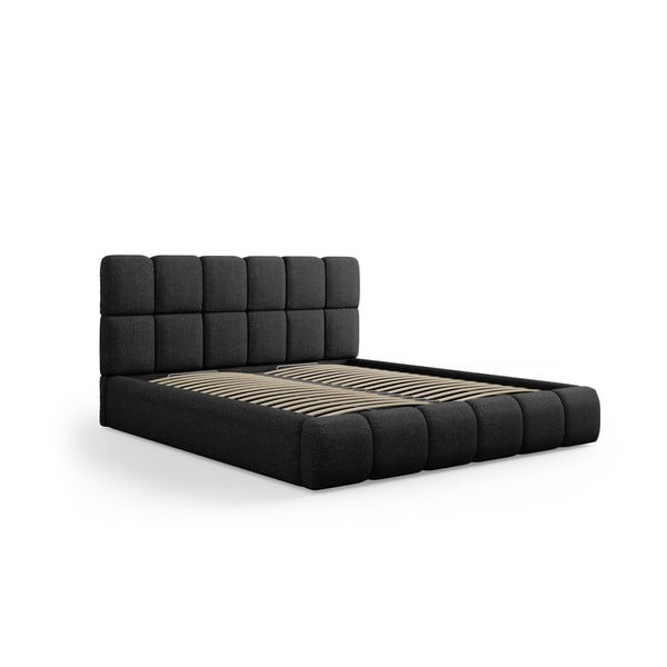 Černá čalouněná dvoulůžková postel s úložným prostorem s roštem 160x200 cm Bellis – Micadoni Home