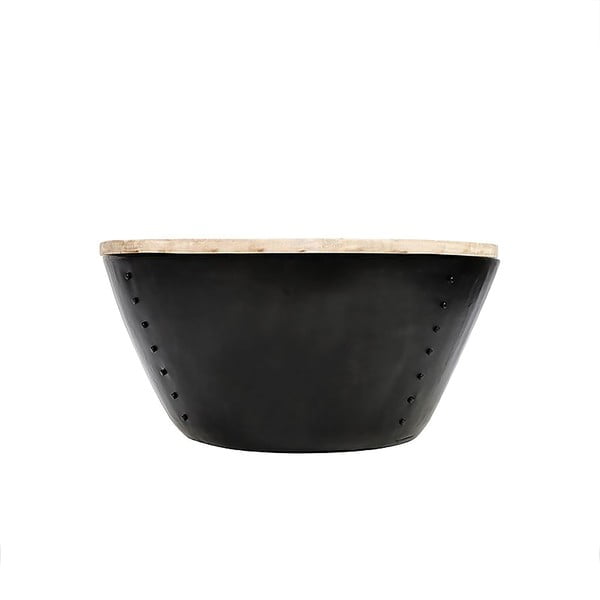 Černý příruční stolek s deskou z mangového dřeva LABEL51 Indi, Ø 80 cm