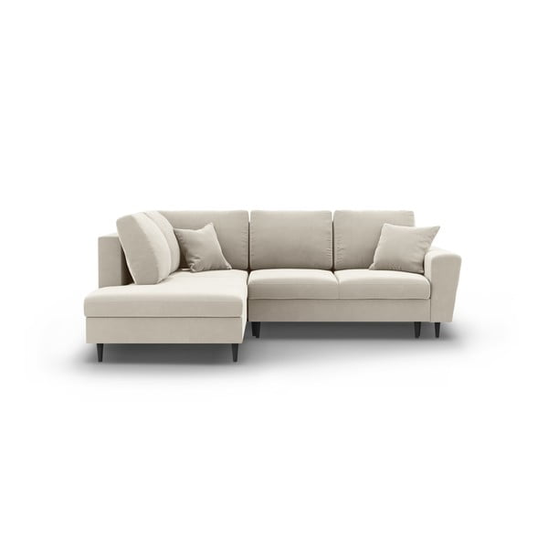 Béžová sametová rozkládací/s úložným prostorem rohová pohovka (levý roh/do L) Kyoto – Cosmopolitan Design