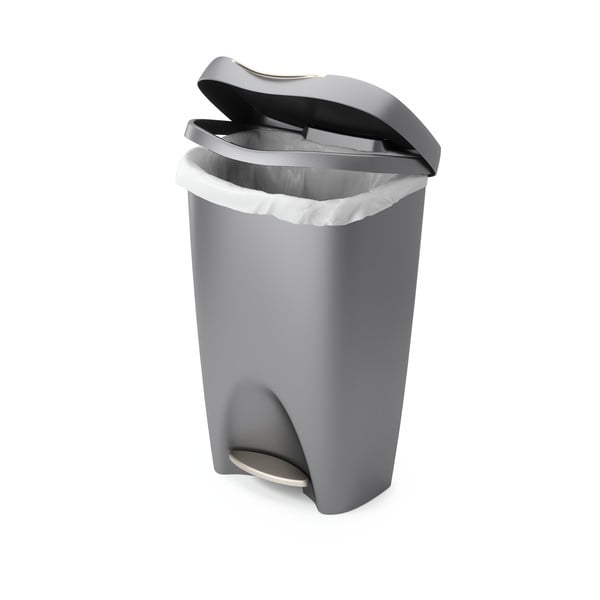 Šedý nášlapný plastový odpadkový koš 50 l Brim – Umbra