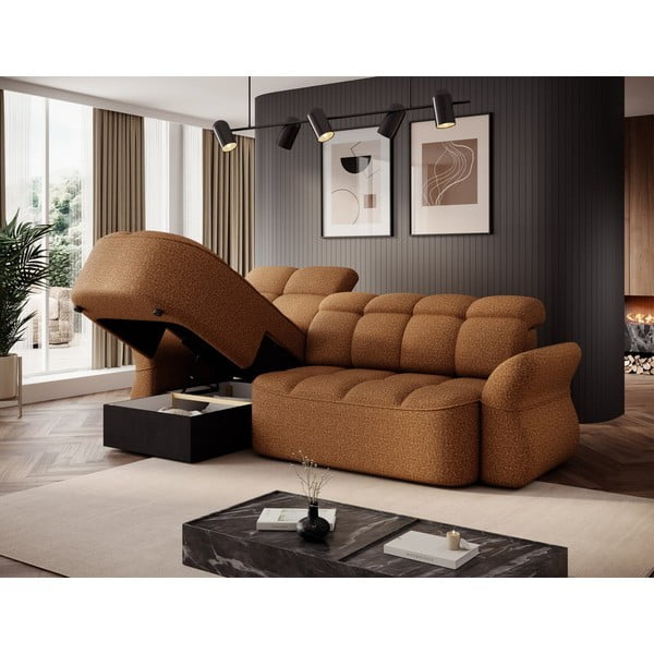 Žlutá/hnědá sametová rozkládací/s úložným prostorem rohová pohovka (levý roh/s lenoškou) Beneth – ELTAP-image-4